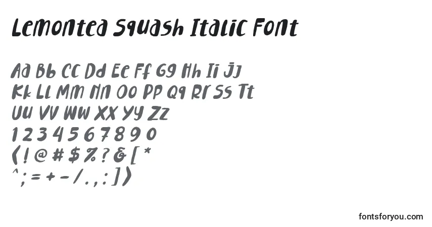 A fonte Lemontea Squash Italic Font – alfabeto, números, caracteres especiais