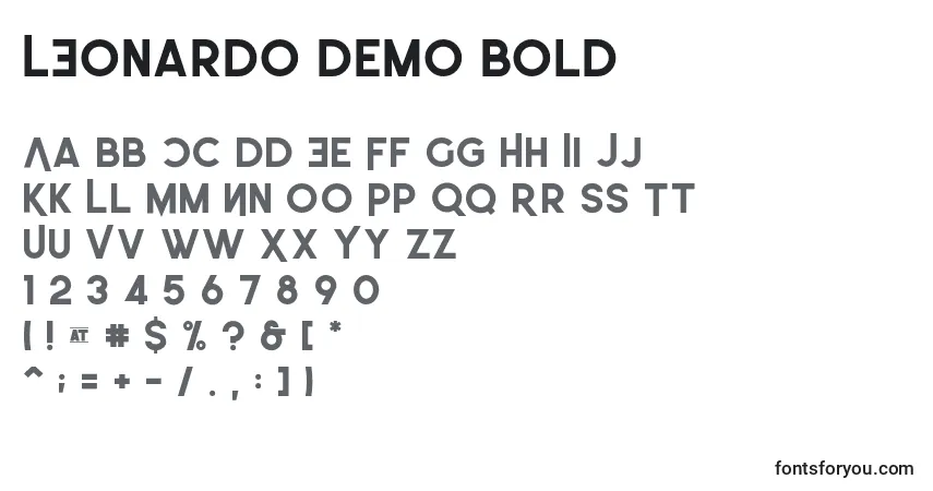 Czcionka LEonardo Demo Bold – alfabet, cyfry, specjalne znaki