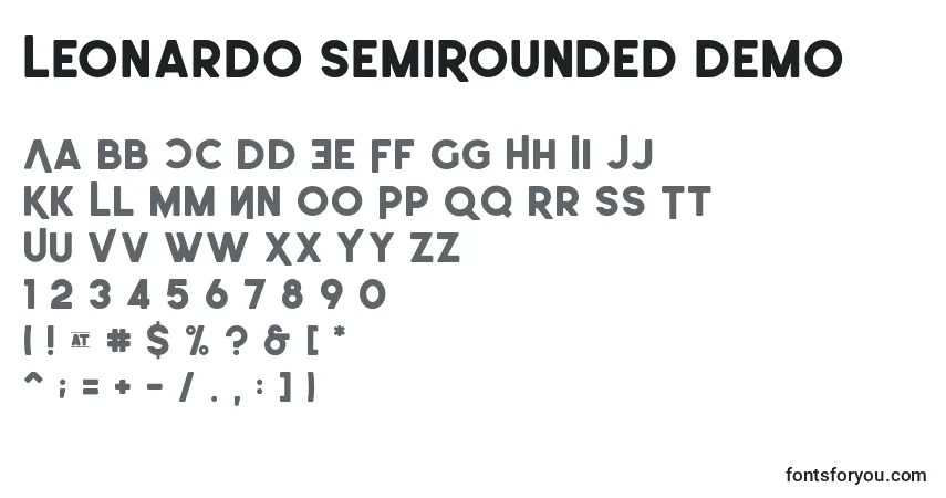 A fonte Leonardo SemiRounded Demo – alfabeto, números, caracteres especiais