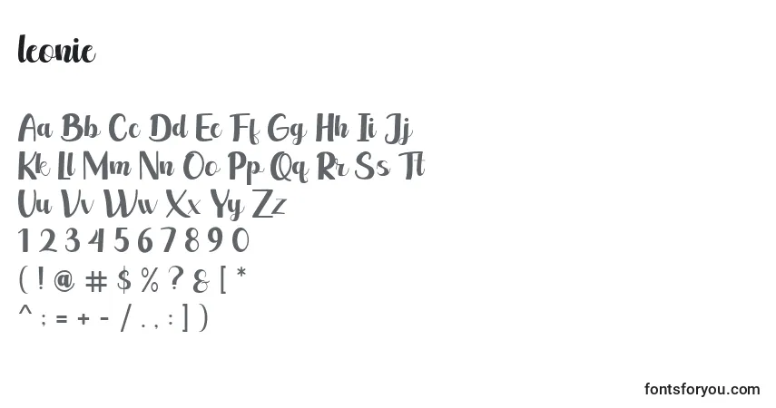 Шрифт Leonie – алфавит, цифры, специальные символы