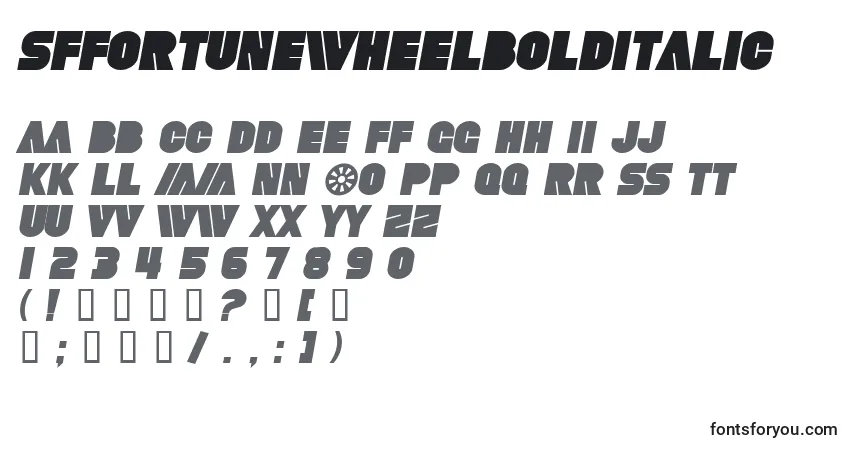 A fonte SfFortuneWheelBoldItalic – alfabeto, números, caracteres especiais