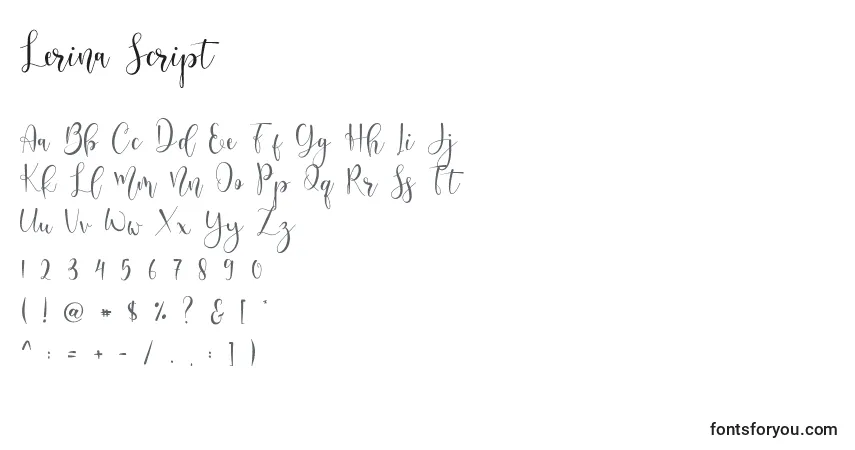Schriftart Lerina Script – Alphabet, Zahlen, spezielle Symbole