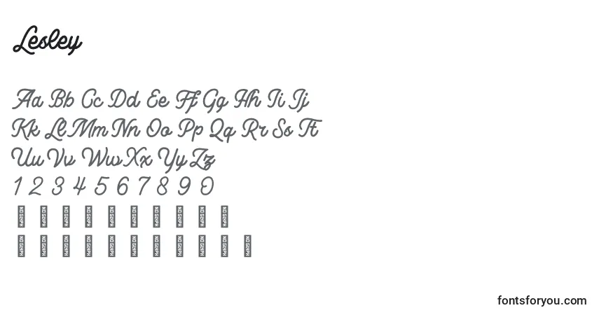 Schriftart Lesley – Alphabet, Zahlen, spezielle Symbole