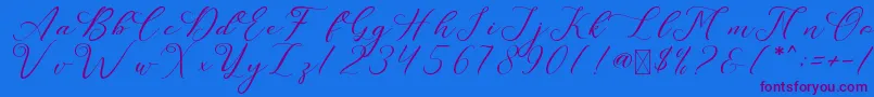 LeslieDawn Font – Purple Fonts on Blue Background