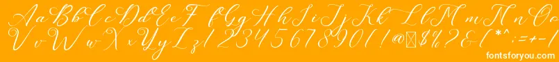LeslieDawn-Schriftart – Weiße Schriften auf orangefarbenem Hintergrund