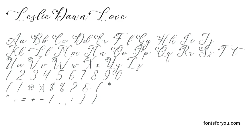 LeslieDawnLove Font – alphabet, numbers, special characters