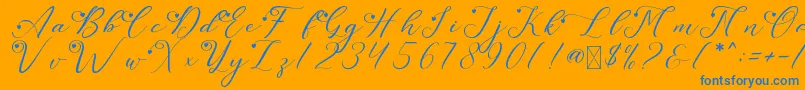 フォントLeslieDawnLove – オレンジの背景に青い文字