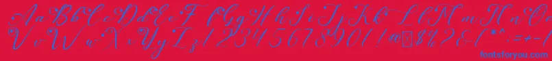 LeslieDawnLove-Schriftart – Blaue Schriften auf rotem Hintergrund