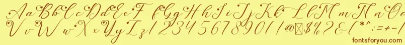 LeslieDawnLove-Schriftart – Braune Schriften auf gelbem Hintergrund