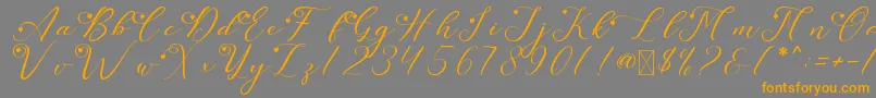 フォントLeslieDawnLove – オレンジの文字は灰色の背景にあります。