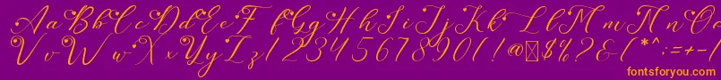 フォントLeslieDawnLove – 紫色の背景にオレンジのフォント