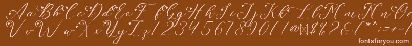 LeslieDawnLove-fontti – vaaleanpunaiset fontit ruskealla taustalla