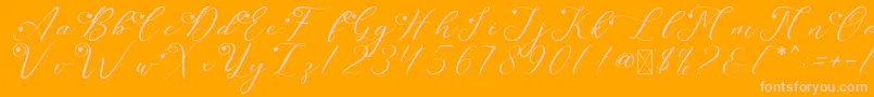 LeslieDawnLove-fontti – vaaleanpunaiset fontit oranssilla taustalla