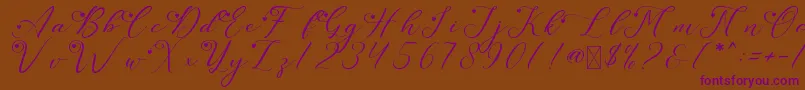Czcionka LeslieDawnLove – fioletowe czcionki na brązowym tle
