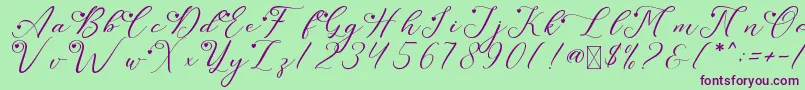 LeslieDawnLove Font – Purple Fonts on Green Background