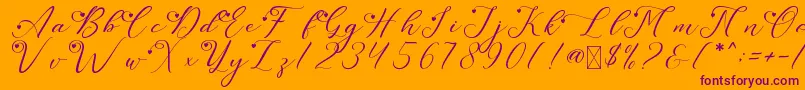 Czcionka LeslieDawnLove – fioletowe czcionki na pomarańczowym tle
