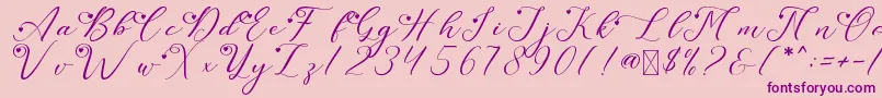 フォントLeslieDawnLove – ピンクの背景に紫のフォント