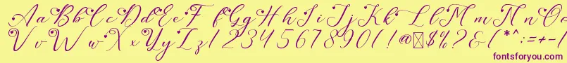 LeslieDawnLove-Schriftart – Violette Schriften auf gelbem Hintergrund