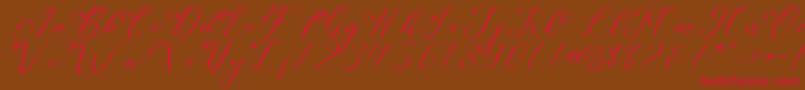 Czcionka LeslieDawnLove – czerwone czcionki na brązowym tle