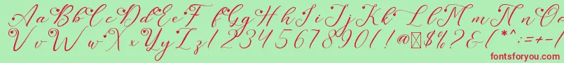 LeslieDawnLove-fontti – punaiset fontit vihreällä taustalla