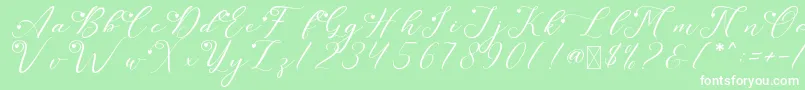 LeslieDawnLove-fontti – valkoiset fontit vihreällä taustalla