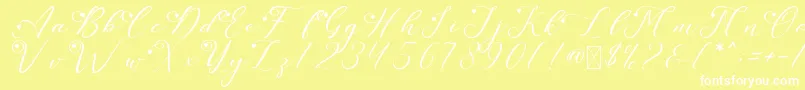 LeslieDawnLove-Schriftart – Weiße Schriften auf gelbem Hintergrund