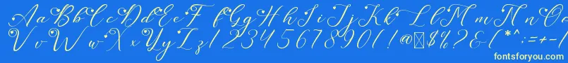LeslieDawnLove Font – Yellow Fonts on Blue Background