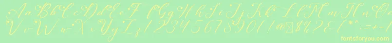 LeslieDawnLove-Schriftart – Gelbe Schriften auf grünem Hintergrund