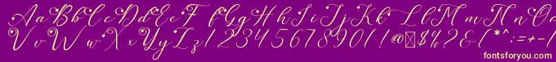 LeslieDawnLove-Schriftart – Gelbe Schriften auf violettem Hintergrund