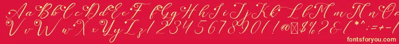 LeslieDawnLove Font – Yellow Fonts on Red Background