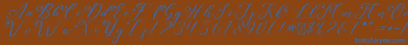 LeslieDawnStar-Schriftart – Blaue Schriften auf braunem Hintergrund