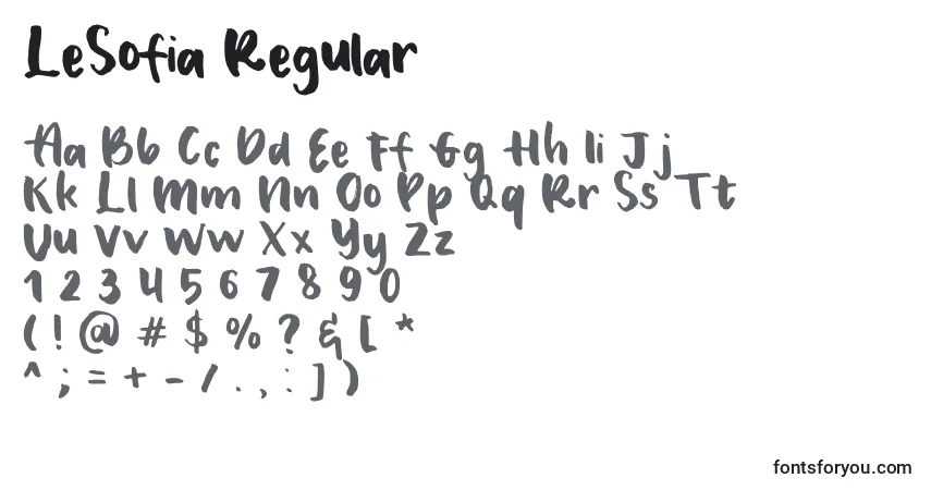 Schriftart LeSofia Regular – Alphabet, Zahlen, spezielle Symbole