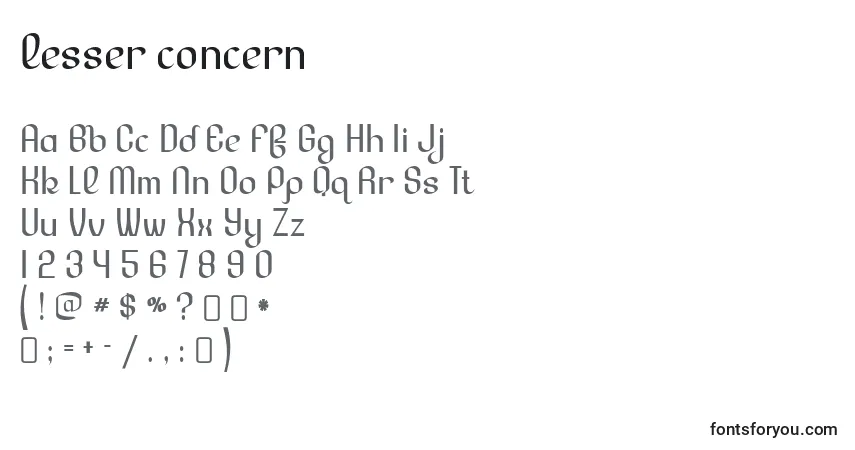 Czcionka Lesser concern – alfabet, cyfry, specjalne znaki