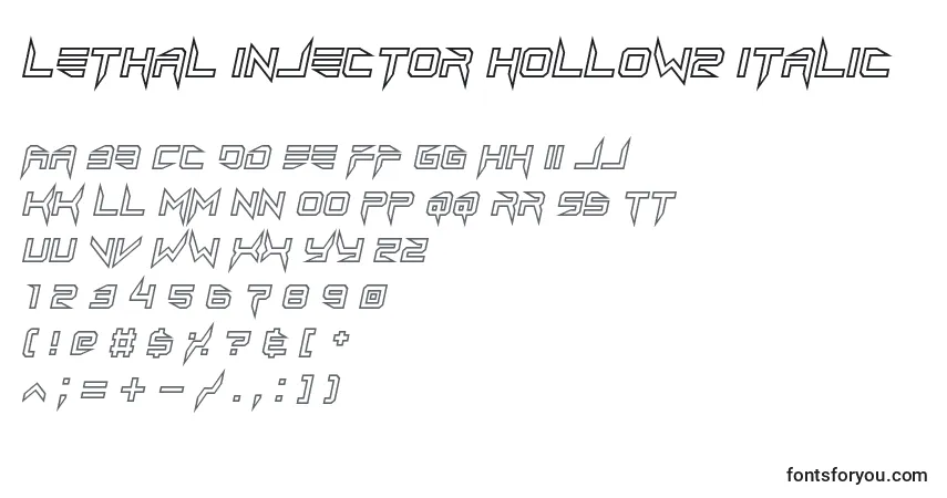 Шрифт Lethal injector hollow2 italic – алфавит, цифры, специальные символы
