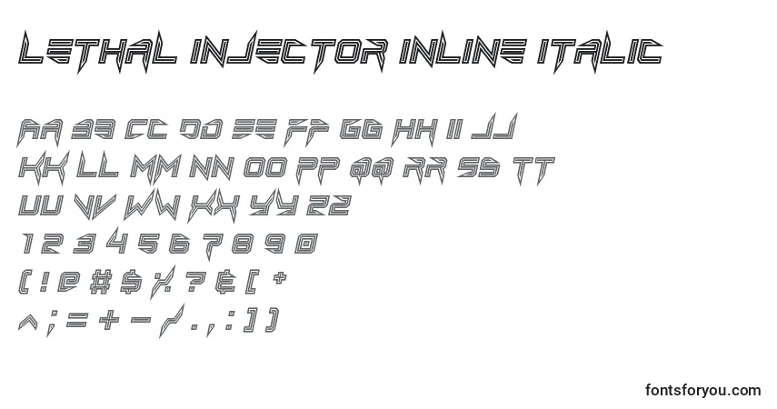 Шрифт Lethal injector inline italic – алфавит, цифры, специальные символы