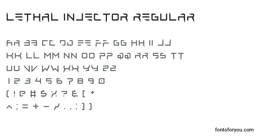 Schriftart Lethal injector regular – Alphabet, Zahlen, spezielle Symbole