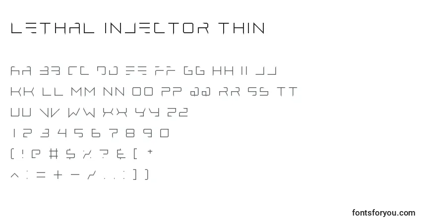 Schriftart Lethal injector thin – Alphabet, Zahlen, spezielle Symbole