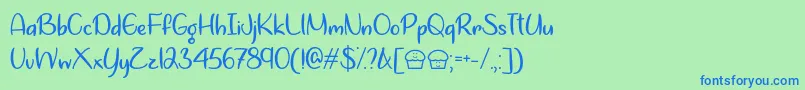 フォントLets Bake Muffins   – 青い文字は緑の背景です。