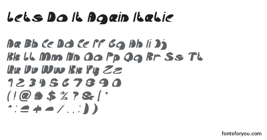 Schriftart Lets Do It Again Italic – Alphabet, Zahlen, spezielle Symbole