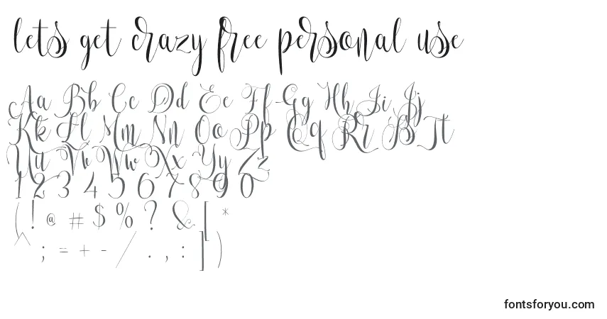 Schriftart Lets get crazy free personal use – Alphabet, Zahlen, spezielle Symbole