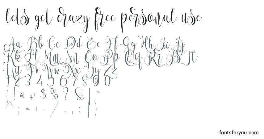 A fonte Lets get crazy free personal use (132485) – alfabeto, números, caracteres especiais