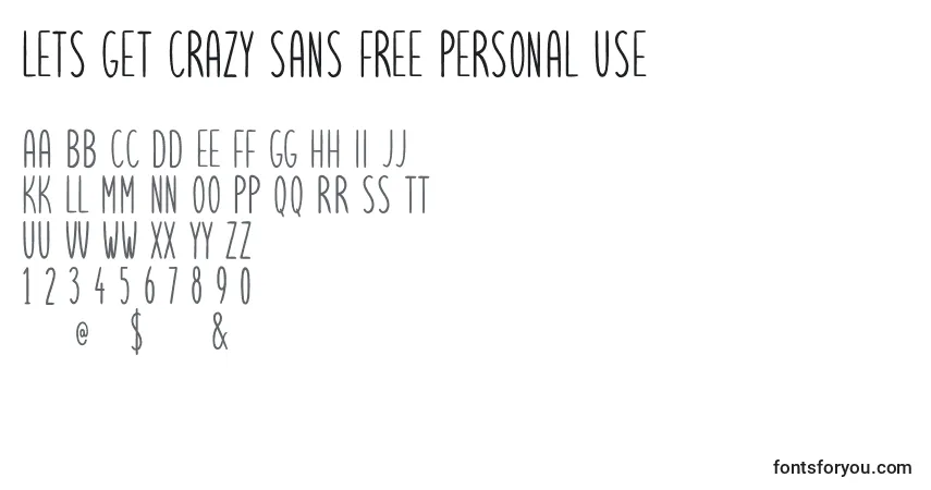 Schriftart Lets get crazy sans free personal use – Alphabet, Zahlen, spezielle Symbole