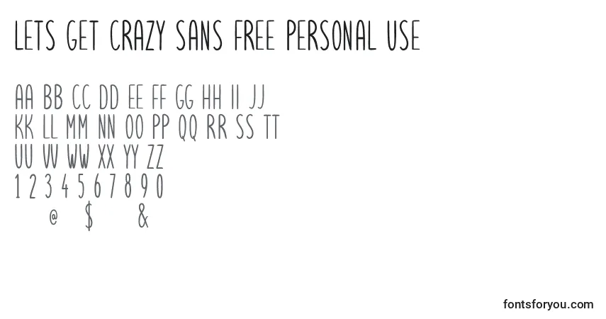Czcionka Lets get crazy sans free personal use (132487) – alfabet, cyfry, specjalne znaki