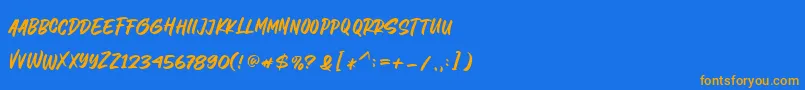 フォントLetter Marker – オレンジ色の文字が青い背景にあります。