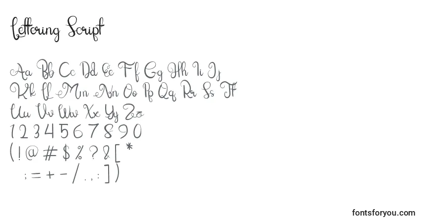 Schriftart Lettering Script – Alphabet, Zahlen, spezielle Symbole