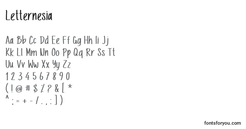Letternesia-fontti – aakkoset, numerot, erikoismerkit