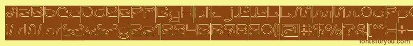 フォントLetting The Cabble Sleep Hollow Inverse – 茶色の文字が黄色の背景にあります。