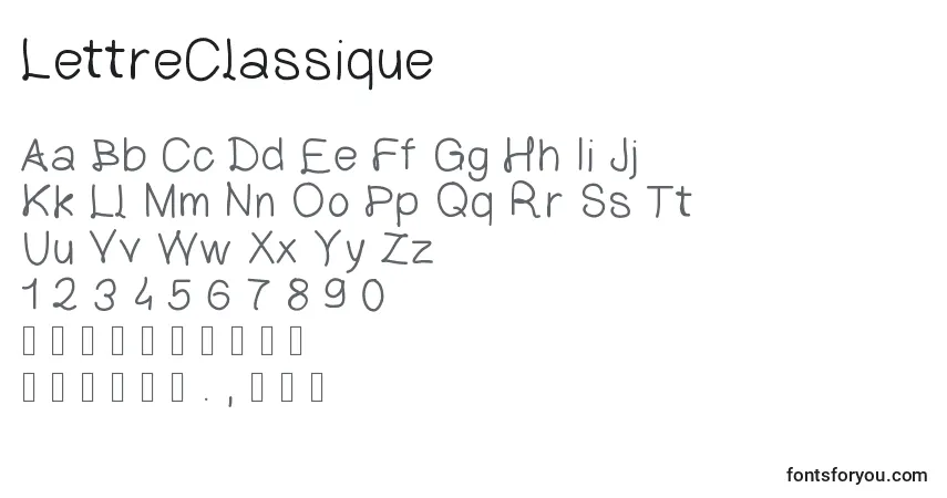 LettreClassique-fontti – aakkoset, numerot, erikoismerkit