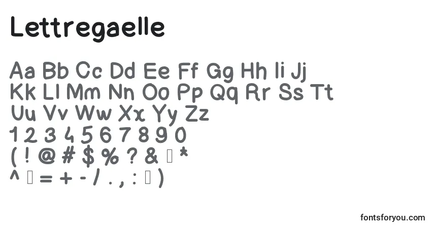Schriftart Lettregaelle – Alphabet, Zahlen, spezielle Symbole