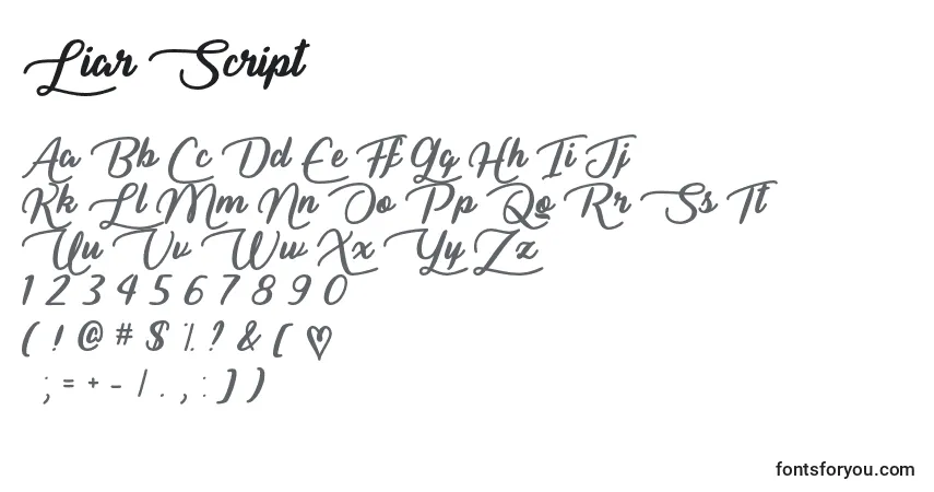 Schriftart Liar Script   – Alphabet, Zahlen, spezielle Symbole